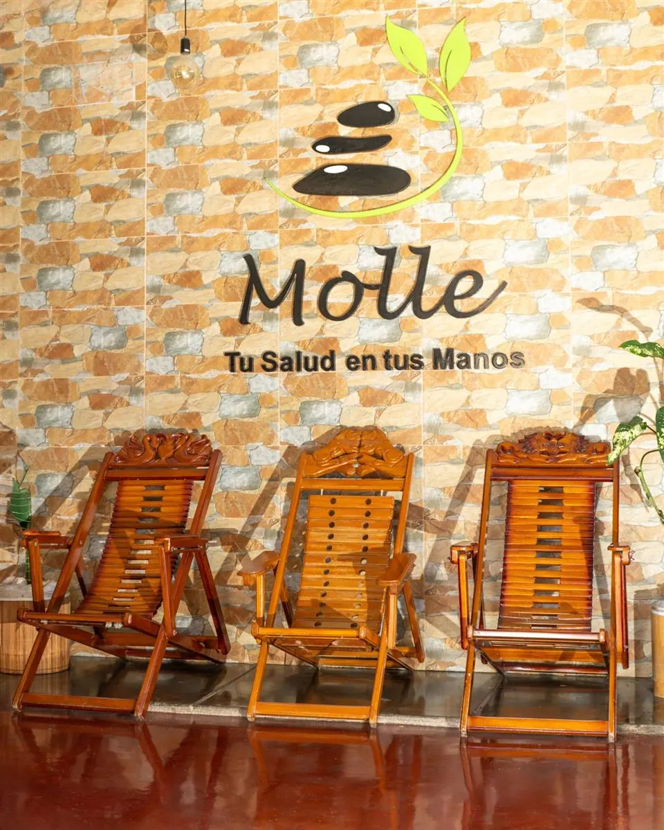 Recepción de Sauna Molle con el logo